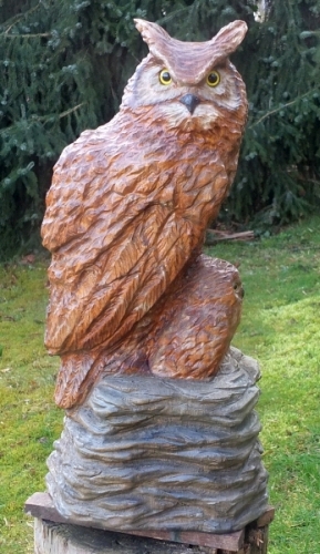 eule uhu eulenhorst horst motorsge kettensge schnitzen holz kunst holzwerker