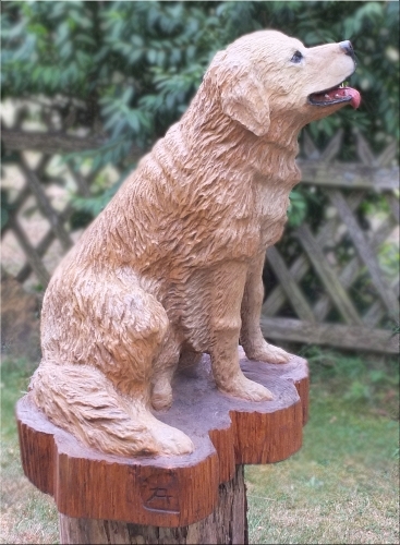 Hund golden retriever motorsge kettensgenkunst holz schnitzen jochen adam holzwerker geschnitzt  chainsaw carving