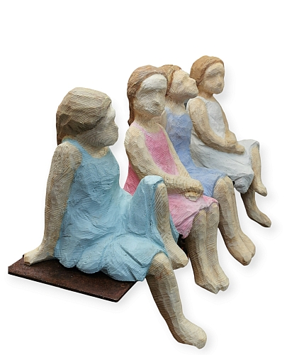 skulptur sitzende mdchen, sitzende gruppe,  holz schnitzen carving motorsge kettensge holzwerker jochen adam