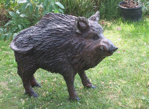 wildschwein keiler  wild boar  holz schnitzen motorsge kettensge holzwerker jochen Adam