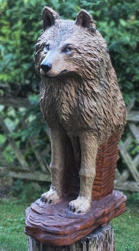 wolf holz geschnitzt motorsge kettensge kunst holzwerker