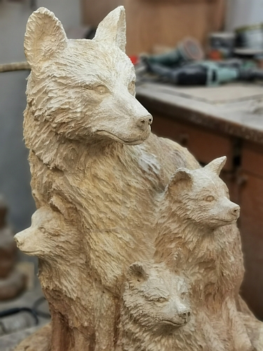 wolf holz geschnitzt motorsge kettensge kunst holzwerker